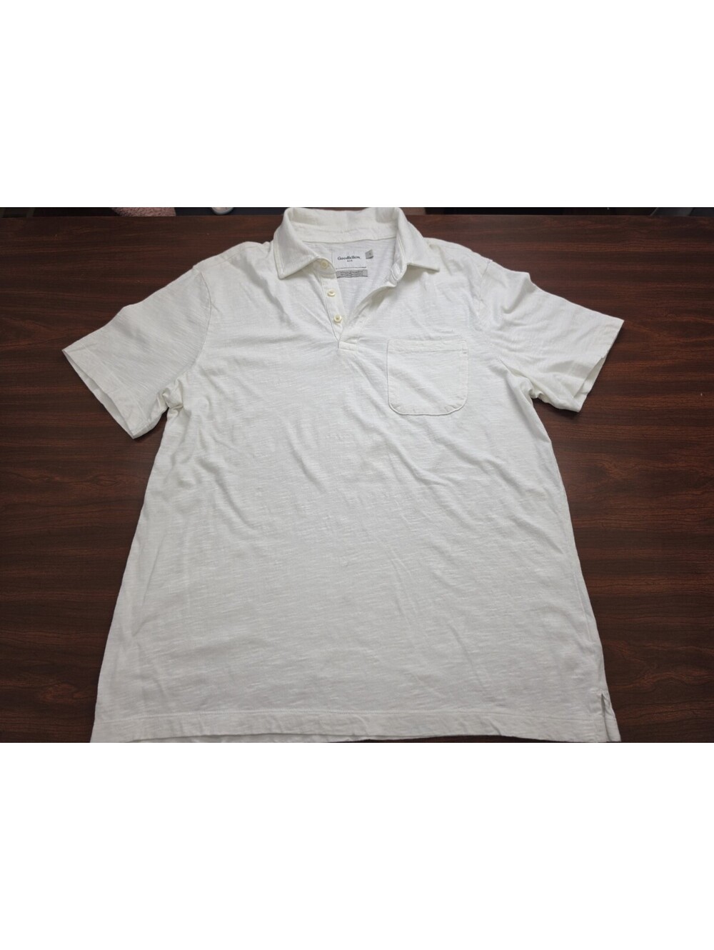 Goodfellow & Co White Slub Knit Short Sleeve Polo Shirt Large Pocket 100% Cotton